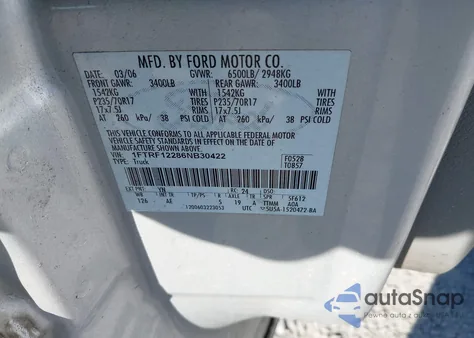 2006 Ford F-150 Stx/Xl/Xlt z USA, uszkodzony, nr VIN 1FTRF12286NB30422